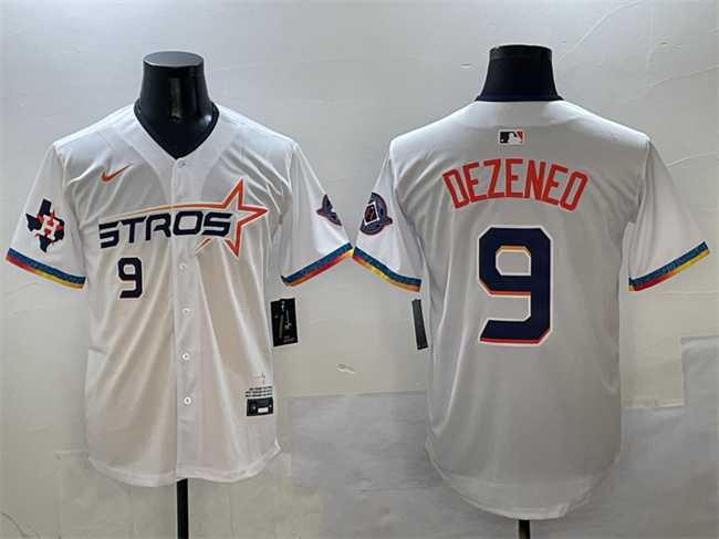 Men%27s Houston Astros #9 Zach Dezenzo White 2025 City Connect With Texas Patch Limited Stitched Jersey